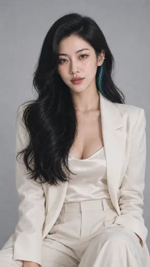 Bai Sichen in a tailored ivory blazer over a silk camisole