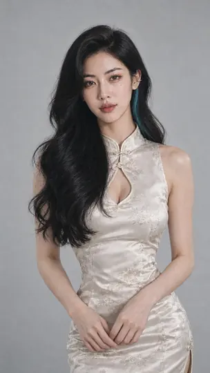 Bai Sichen in a modern qipao-inspired silk dress